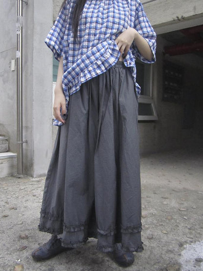 ang project Retro Gray A Line Skirt With Lace Hem And Elastic Waist