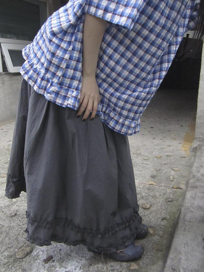 ang project Retro Gray A Line Skirt With Lace Hem And Elastic Waist