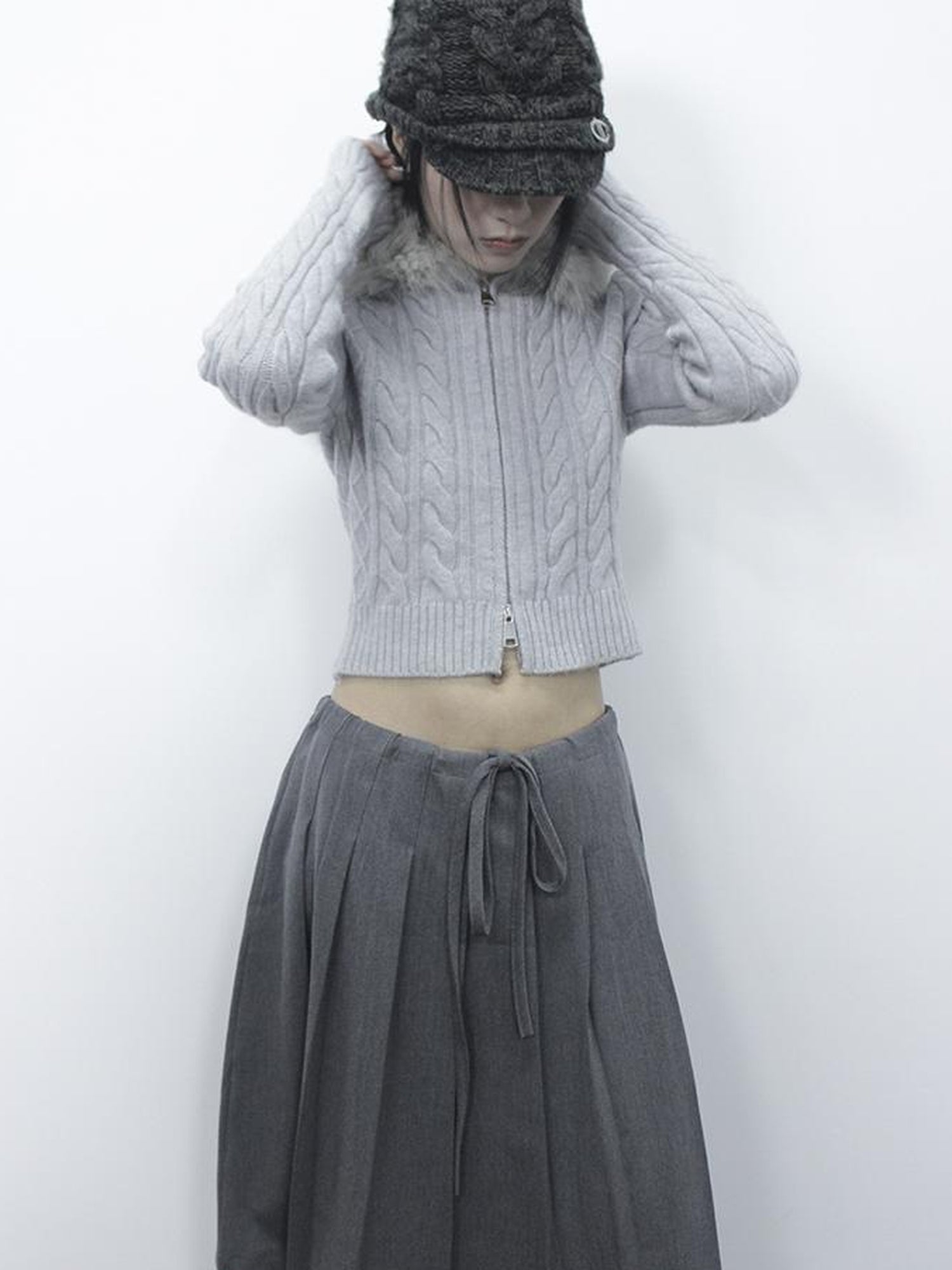 ang project Retro Gray Plaid High Waist Wrap Waist Midi Skirt