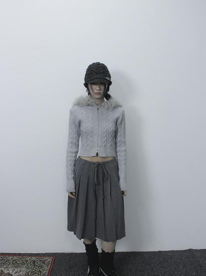 ang project Retro Gray Plaid High Waist Wrap Waist Midi Skirt