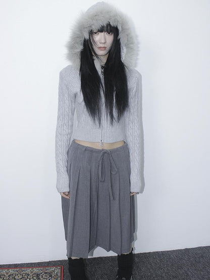 ang project Retro Gray Plaid High Waist Wrap Waist Midi Skirt