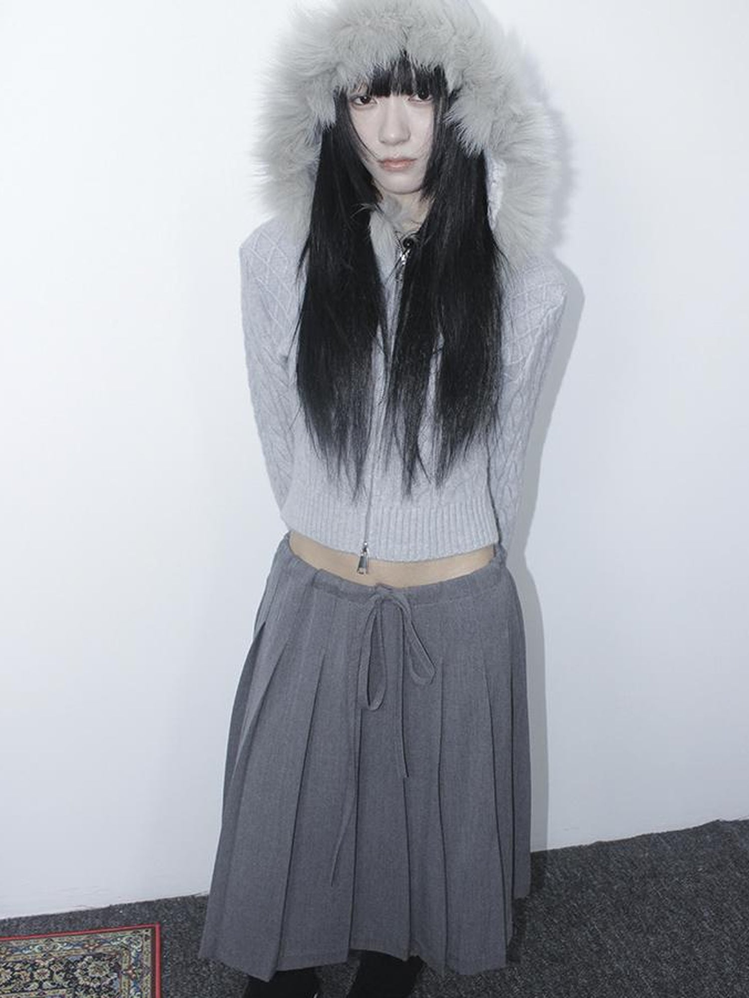 ang project Retro Gray Plaid High Waist Wrap Waist Midi Skirt