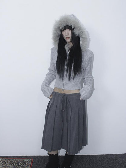 ang project Retro Gray Plaid High Waist Wrap Waist Midi Skirt