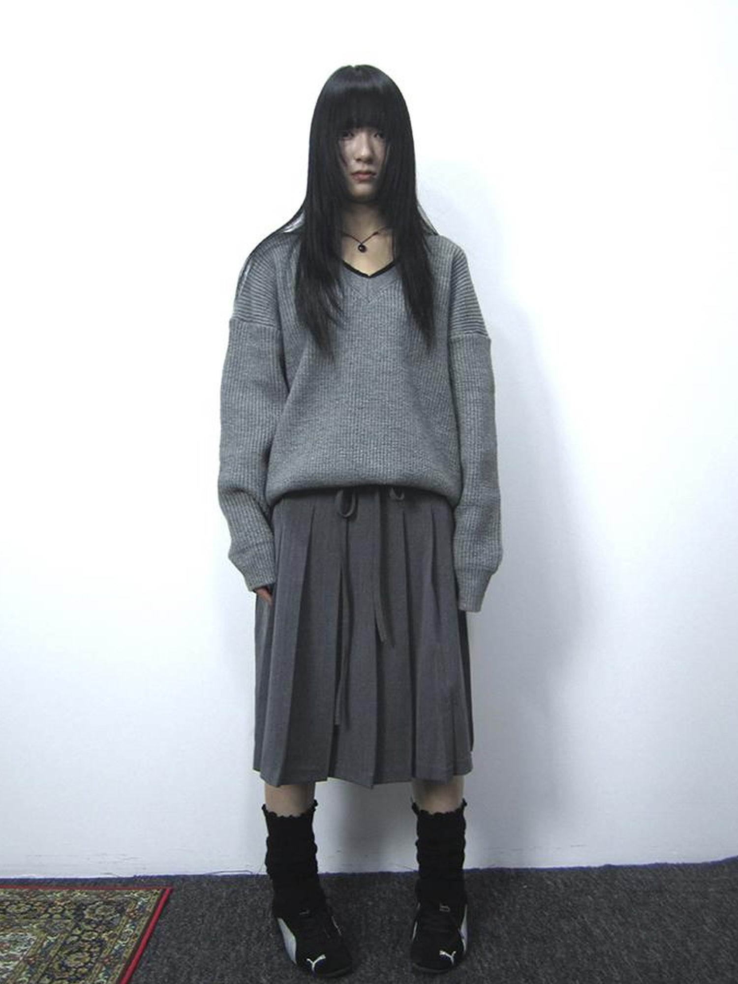 ang project Retro Gray Plaid High Waist Wrap Waist Midi Skirt