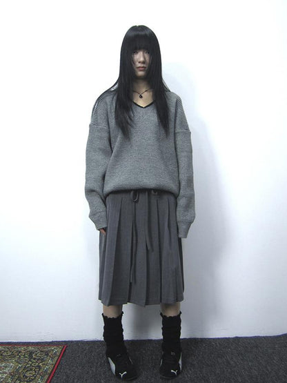 ang project Retro Gray Plaid High Waist Wrap Waist Midi Skirt