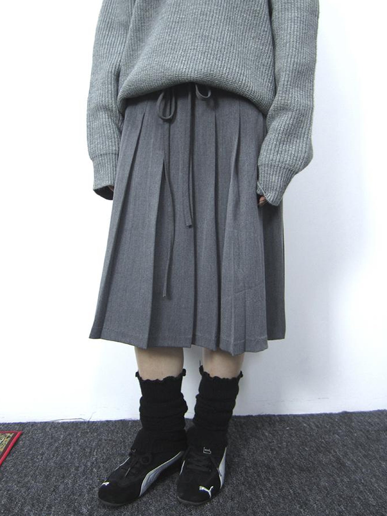 ang project Retro Gray Plaid High Waist Wrap Waist Midi Skirt