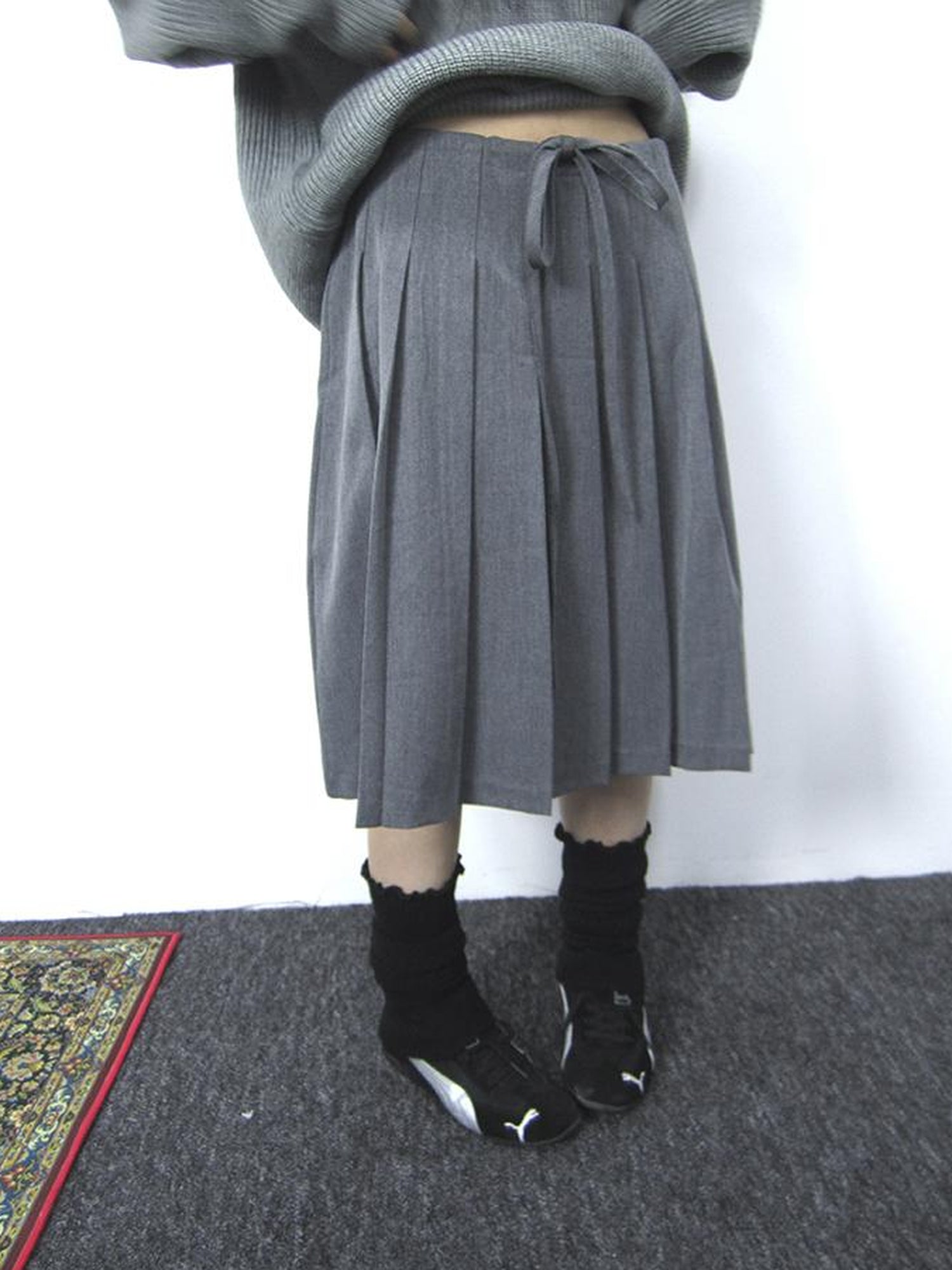 ang project Retro Gray Plaid High Waist Wrap Waist Midi Skirt