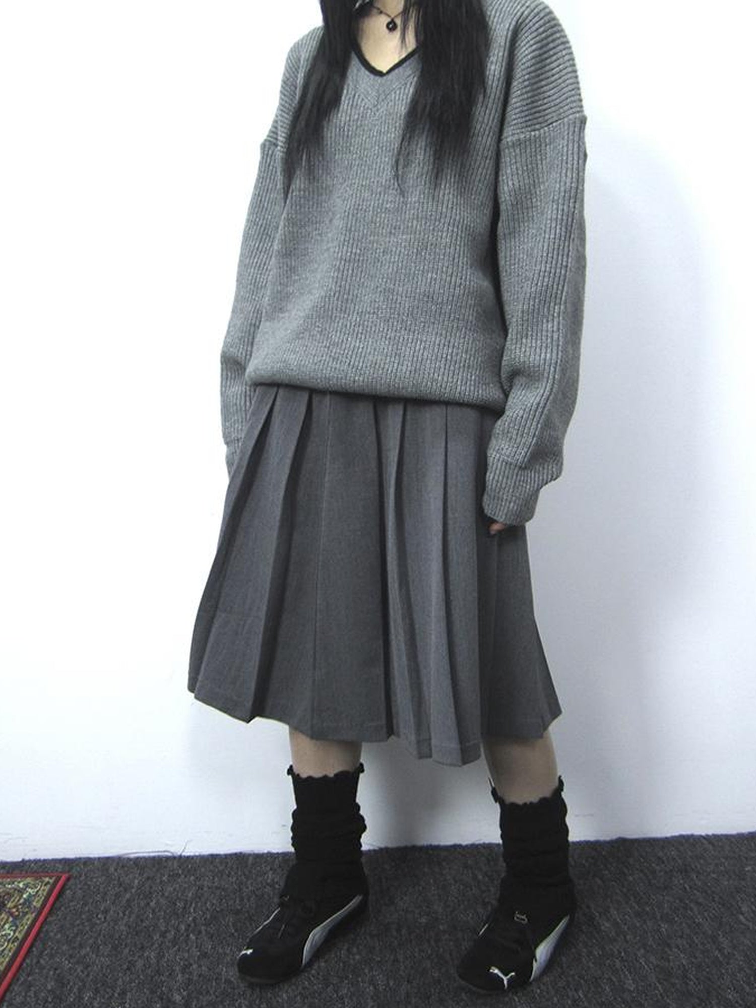 ang project Retro Gray Plaid High Waist Wrap Waist Midi Skirt