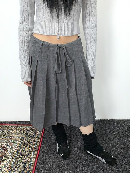 ang project Retro Gray Plaid High Waist Wrap Waist Midi Skirt