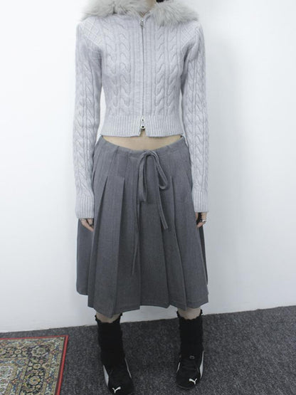 ang project Retro Gray Plaid High Waist Wrap Waist Midi Skirt