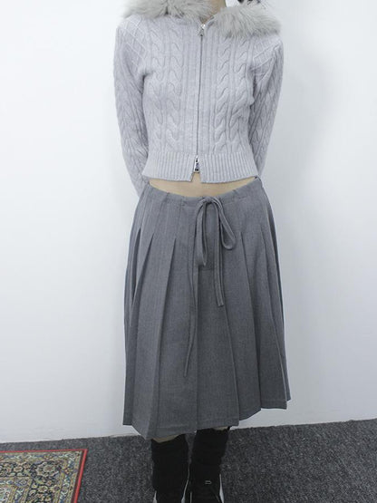 ang project Retro Gray Plaid High Waist Wrap Waist Midi Skirt