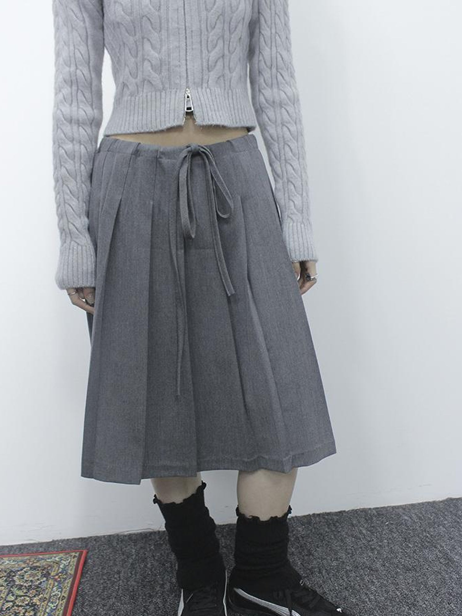 ang project Retro Gray Plaid High Waist Wrap Waist Midi Skirt