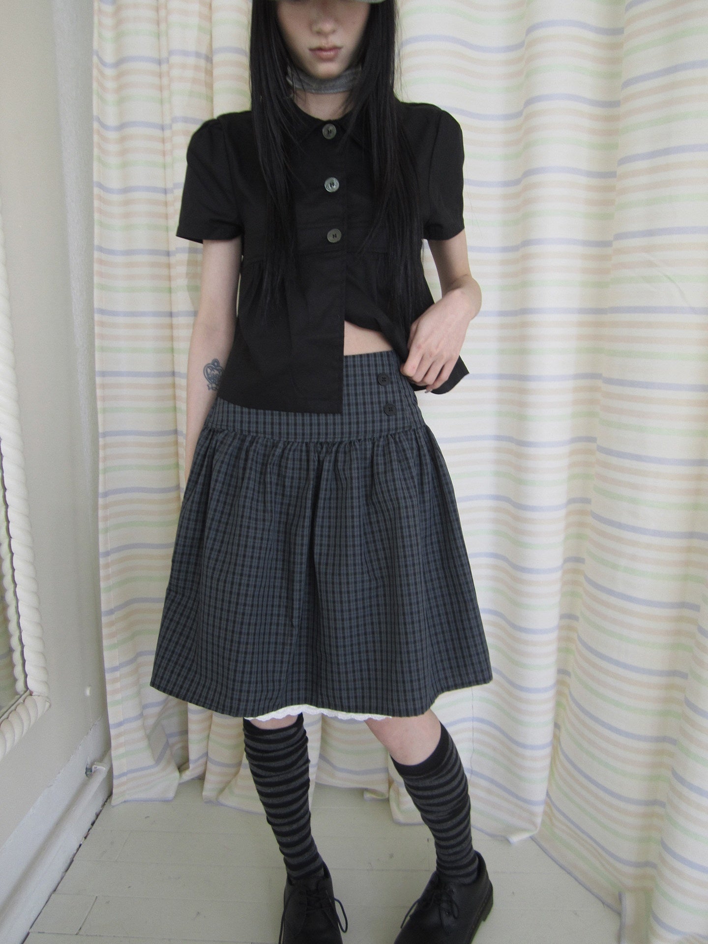 ang_project_Retro_Grey_Plaid_Lace_Splice_High_Waist_Women&