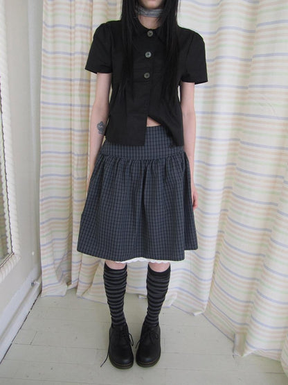 ang project Retro Grey Plaid Lace Splice High Waist Women&