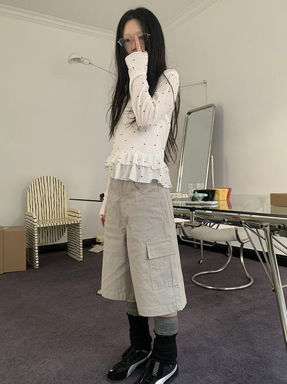 ang project Retro High Waisted Cargo Capri Pants With Oversized Pockets