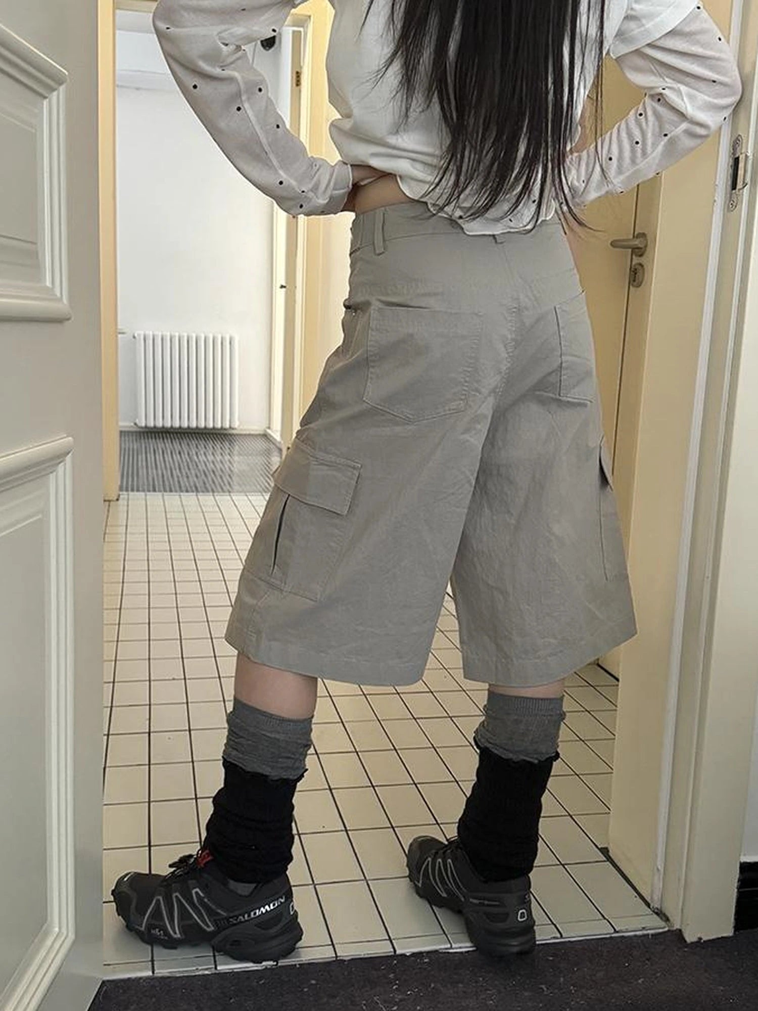 Retro High Waisted Cargo Capri Pants With Oversized Pockets