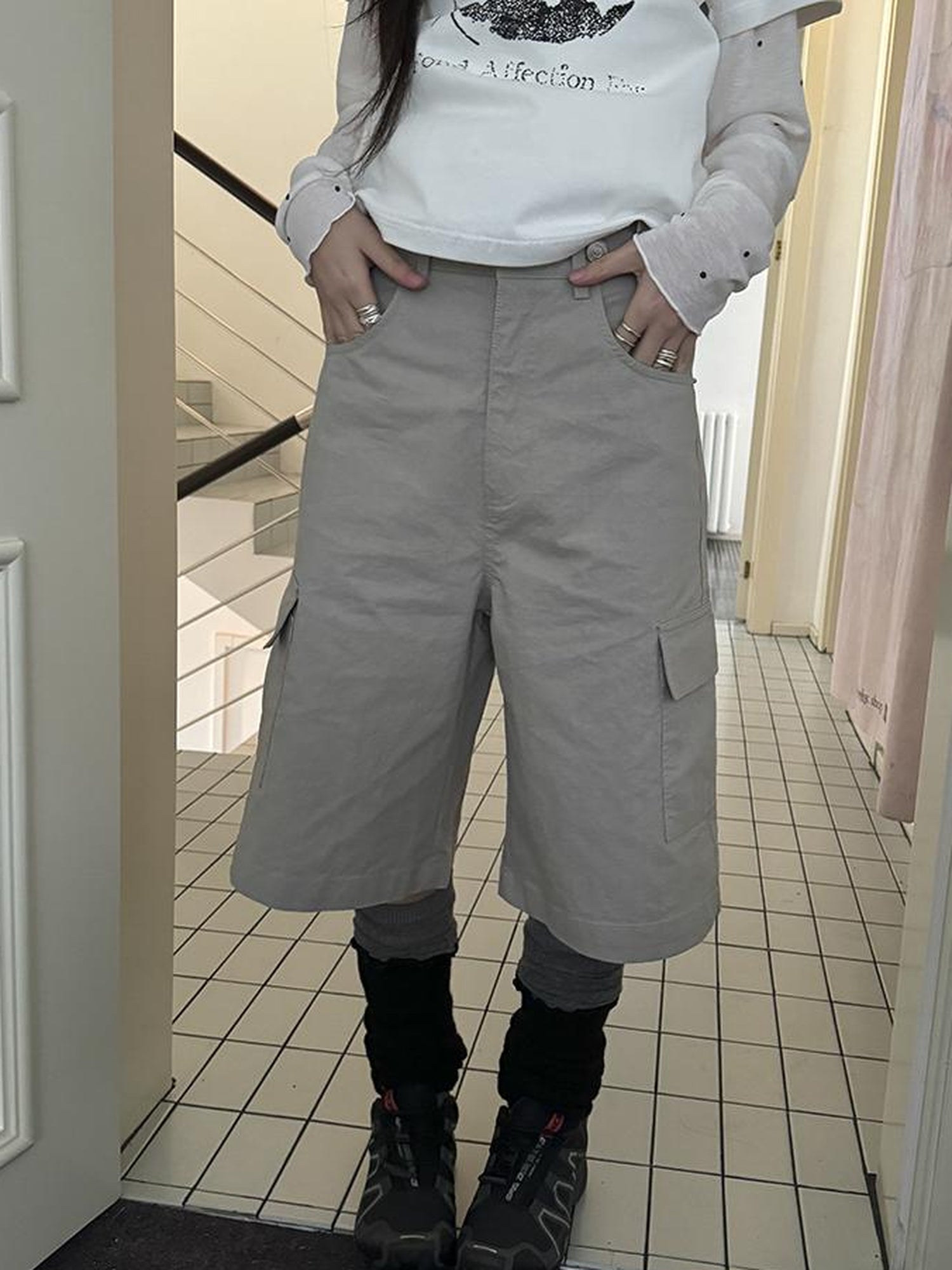 ang project Retro High Waisted Cargo Capri Pants With Oversized Pockets