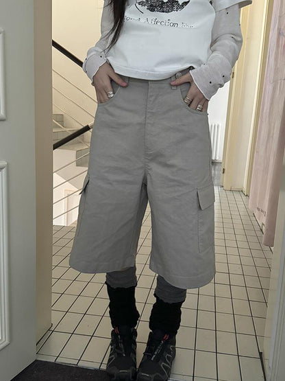 ang project Retro High Waisted Cargo Capri Pants With Oversized Pockets
