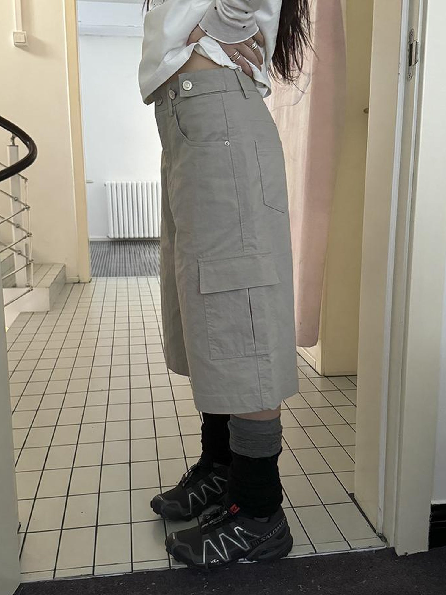 ang project Retro High Waisted Cargo Capri Pants With Oversized Pockets