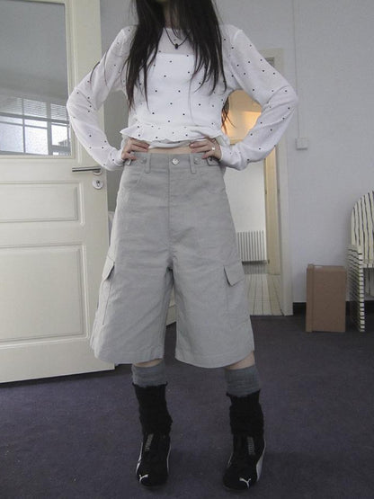 ang project Retro High Waisted Cargo Capri Pants With Oversized Pockets