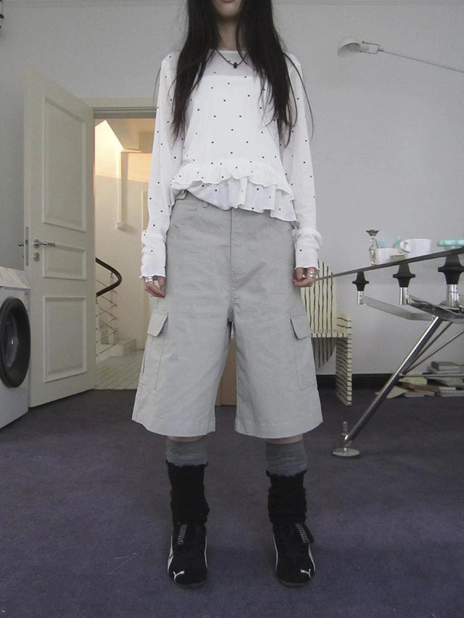 Retro High Waisted Cargo Capri Pants With Oversized Pockets