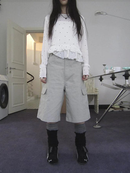 Retro High Waisted Cargo Capri Pants With Oversized Pockets