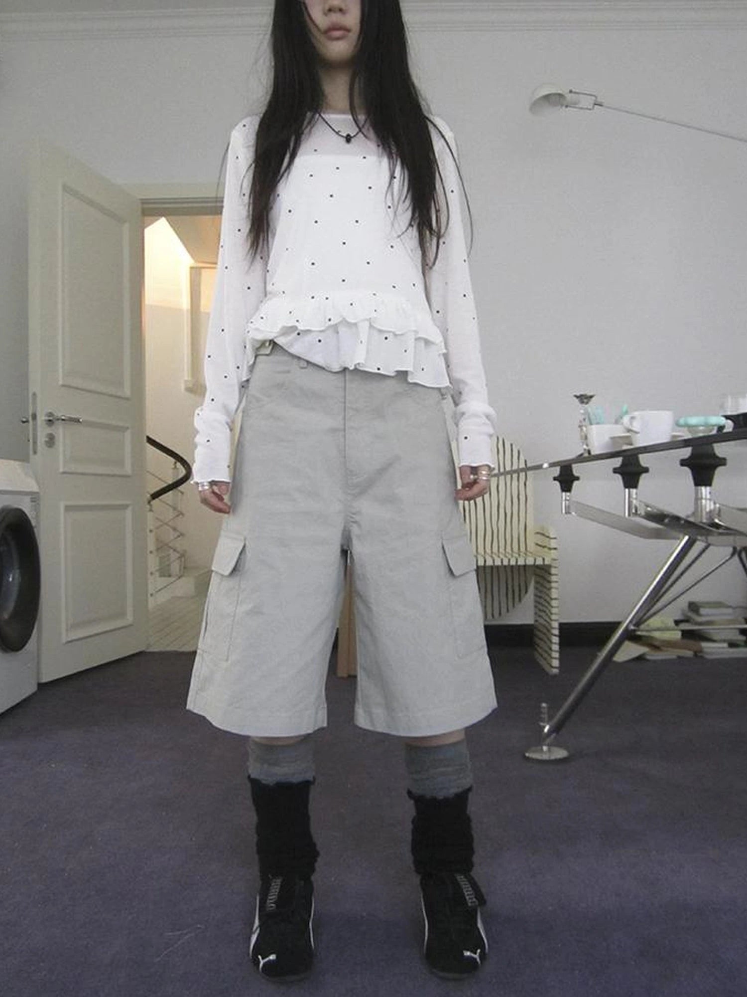 Retro High Waisted Cargo Capri Pants With Oversized Pockets