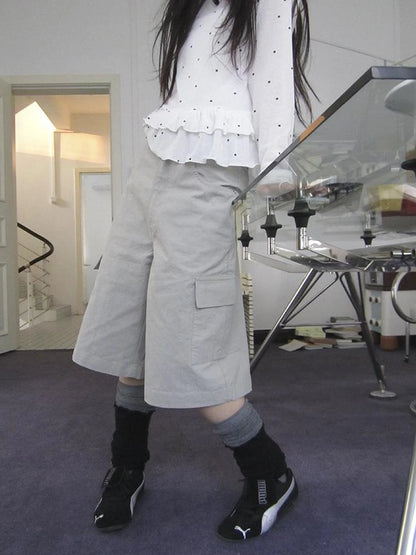 Retro High Waisted Cargo Capri Pants With Oversized Pockets