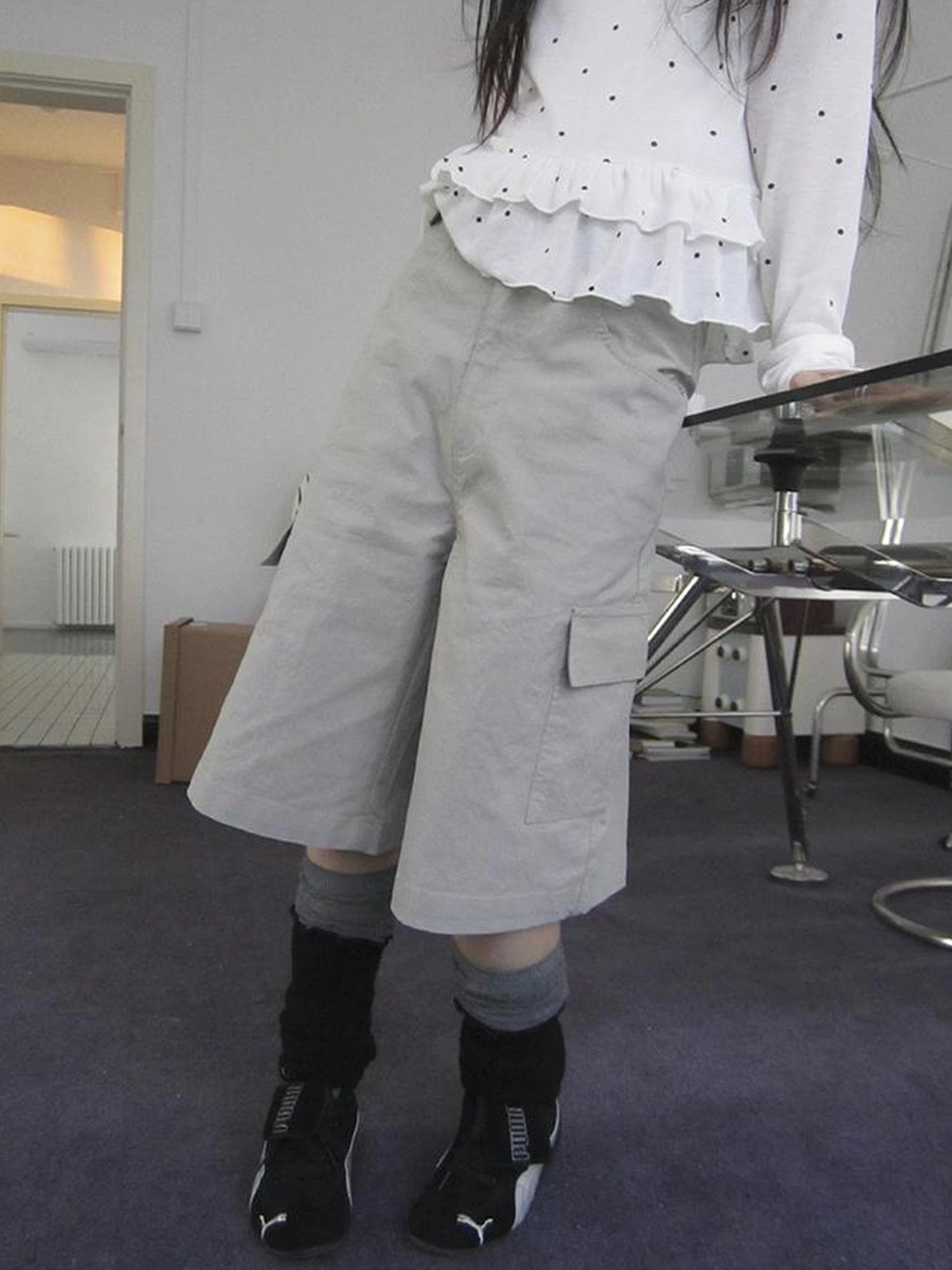 Retro High Waisted Cargo Capri Pants With Oversized Pockets