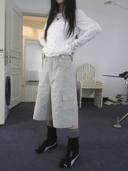ang project Retro High Waisted Cargo Capri Pants With Oversized Pockets