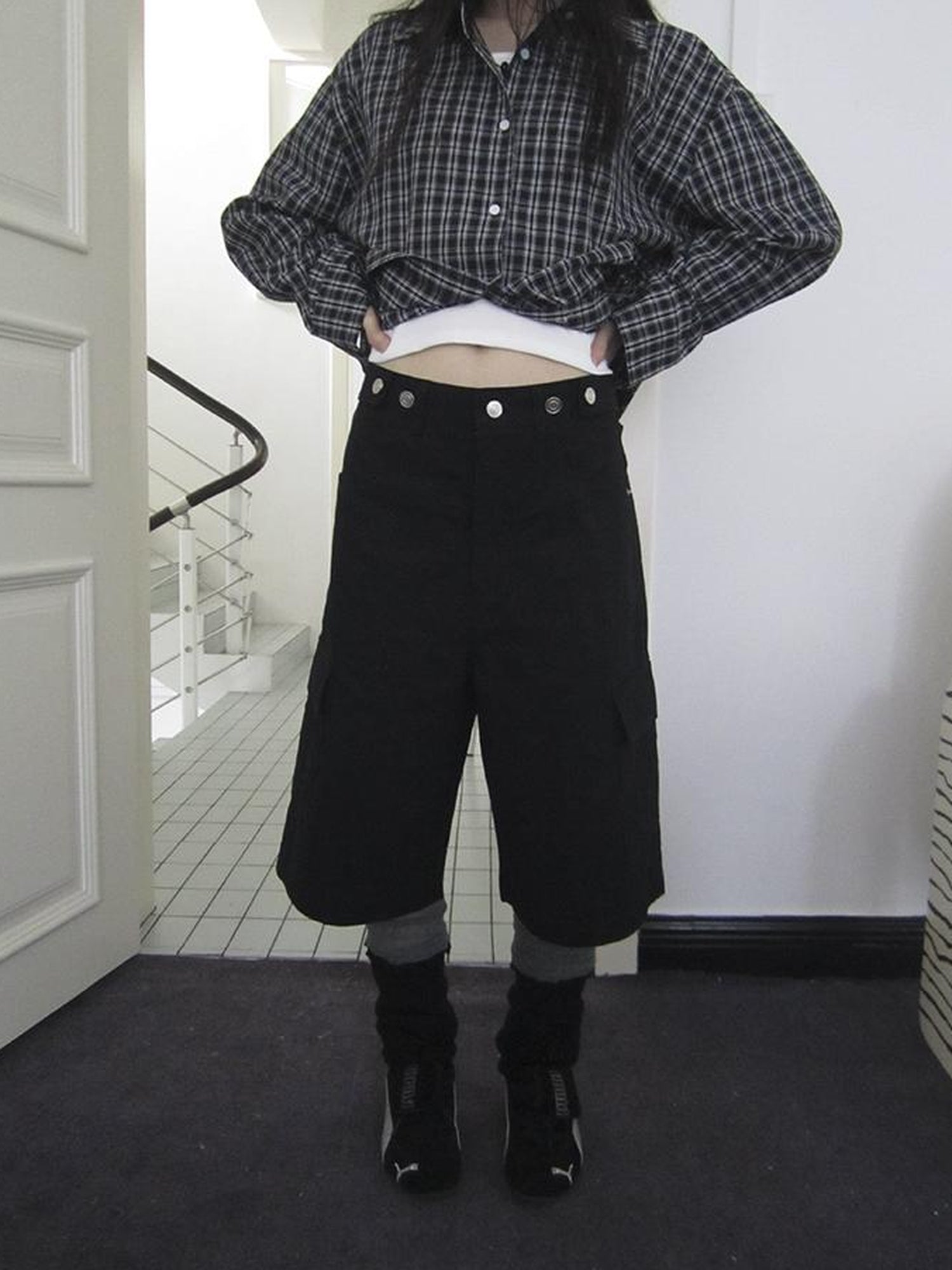 ang project Retro High Waisted Cargo Capri Pants With Oversized Pockets