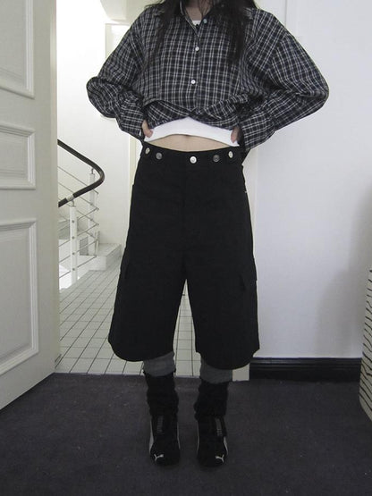 ang project Retro High Waisted Cargo Capri Pants With Oversized Pockets
