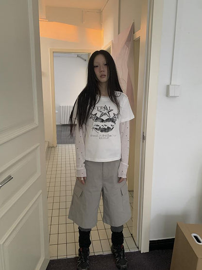 ang project Retro High Waisted Cargo Capri Pants With Oversized Pockets