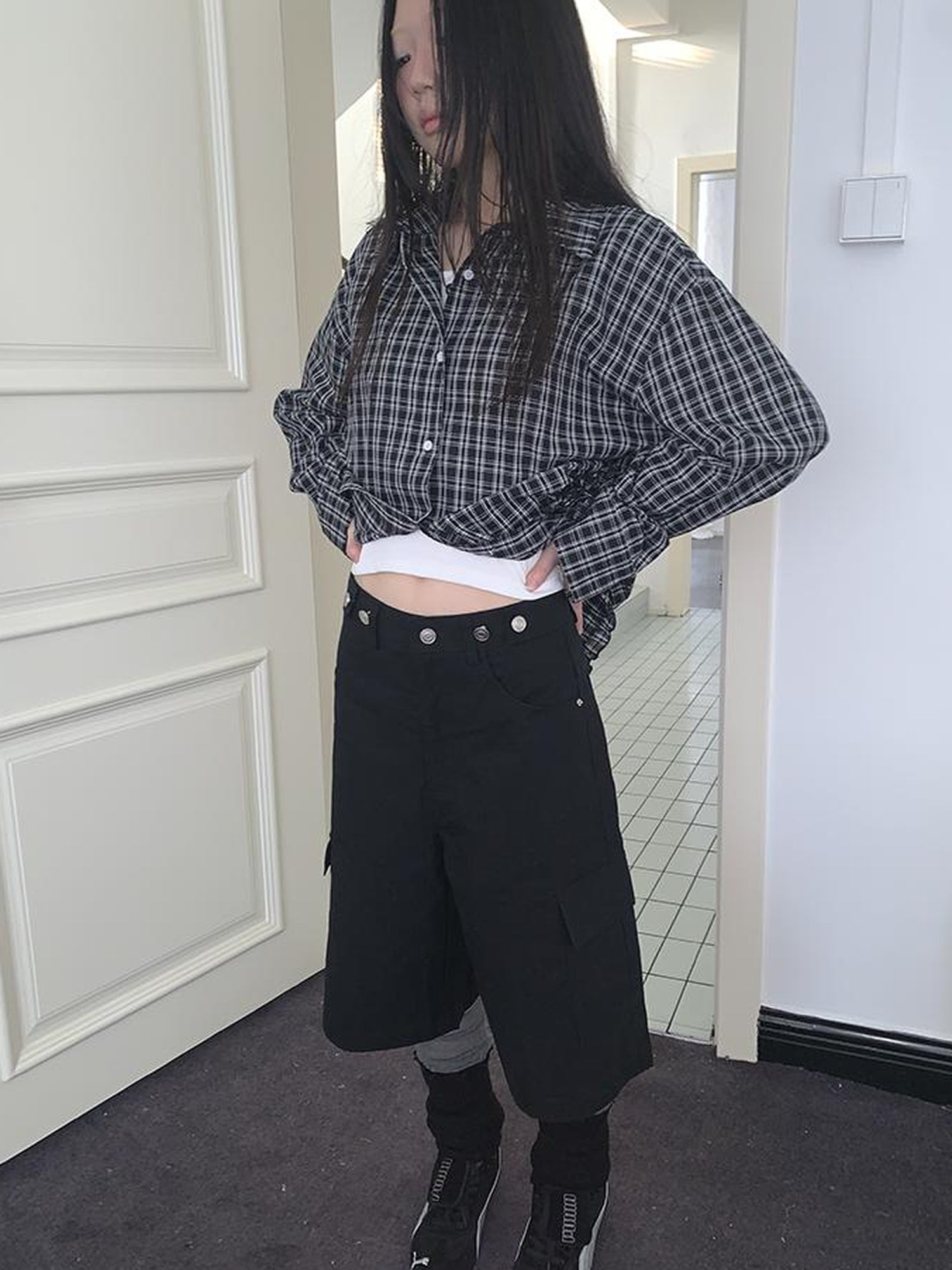 ang project Retro High Waisted Cargo Capri Pants With Oversized Pockets