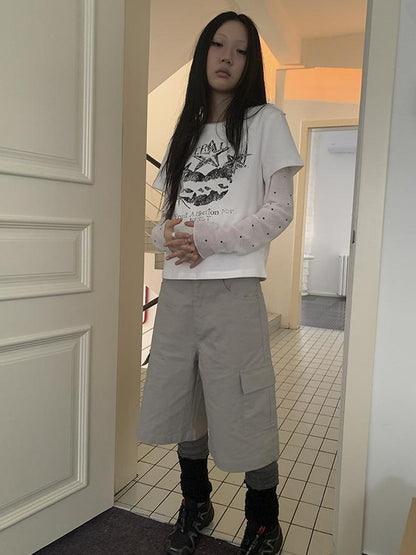 ang project Retro High Waisted Cargo Capri Pants With Oversized Pockets
