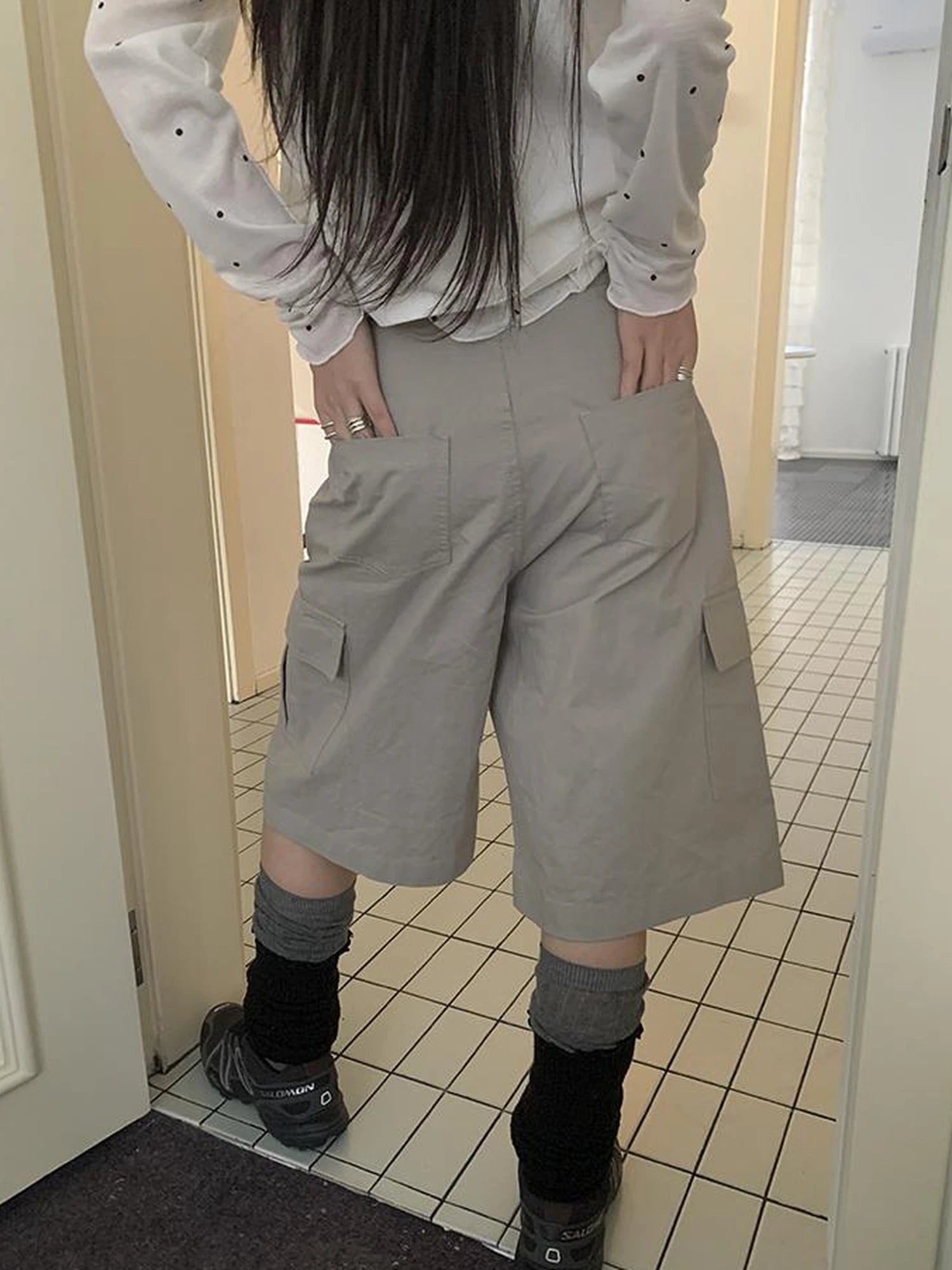 Retro High Waisted Cargo Capri Pants With Oversized Pockets