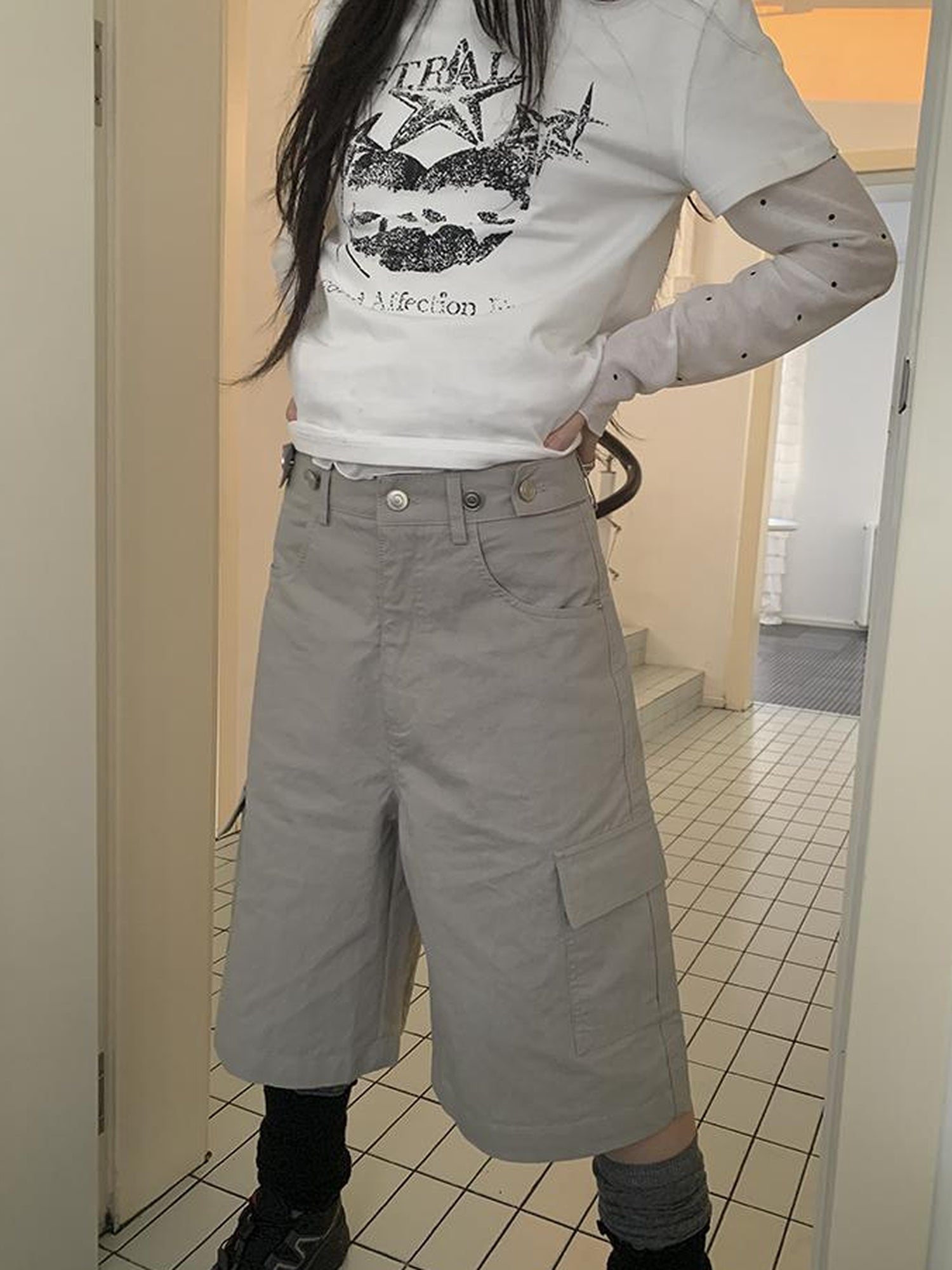 ang project Retro High Waisted Cargo Capri Pants With Oversized Pockets