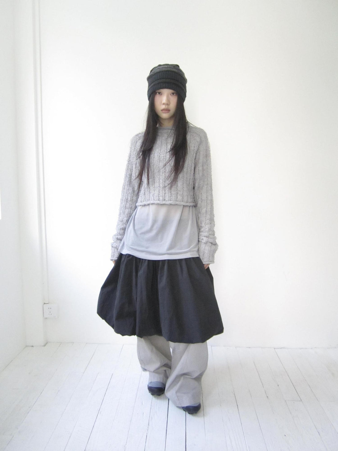 Updateang project Retro Hollowed Striped Knit Sweater V-Neck T-Shirt Long-Sleeve