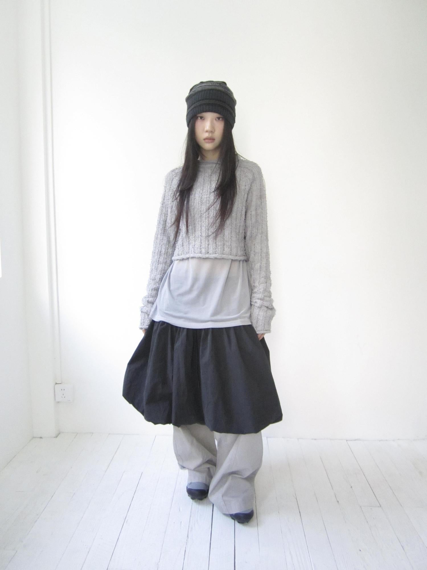 Updateang project Retro Hollowed Striped Knit Sweater V-Neck T-Shirt Long-Sleeve