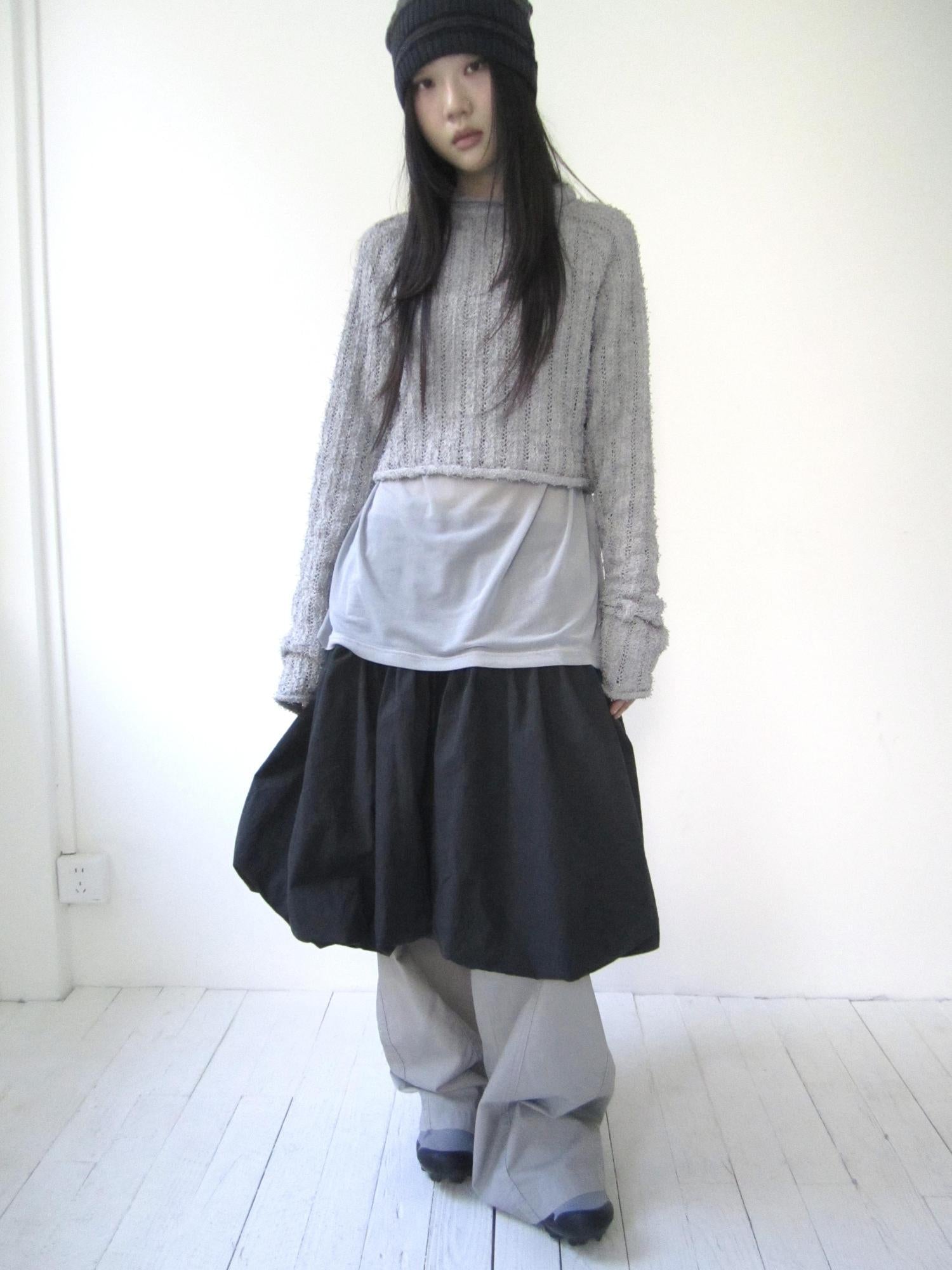 Updateang project Retro Hollowed Striped Knit Sweater V-Neck T-Shirt Long-Sleeve