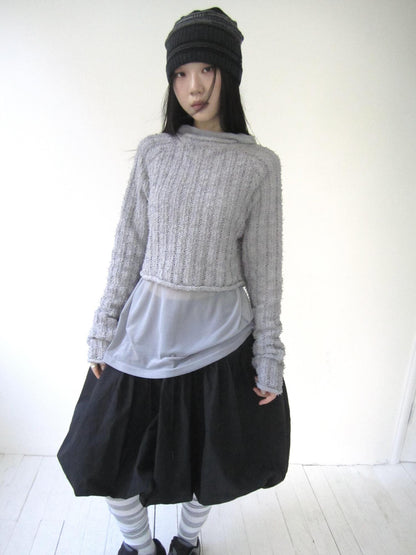 Updateang project Retro Hollowed Striped Knit Sweater V-Neck T-Shirt Long-Sleeve