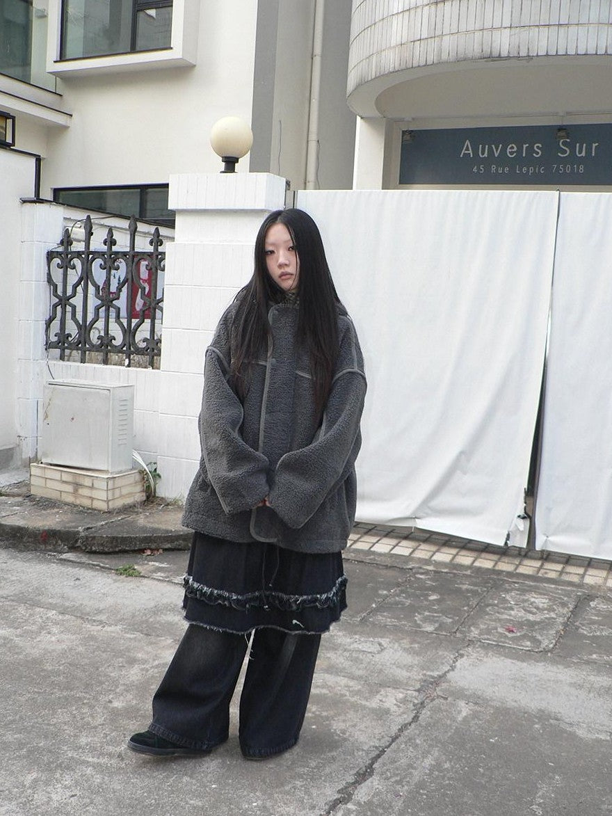 ang project Retro Hooded Button Fleece Lined Oversized Women&