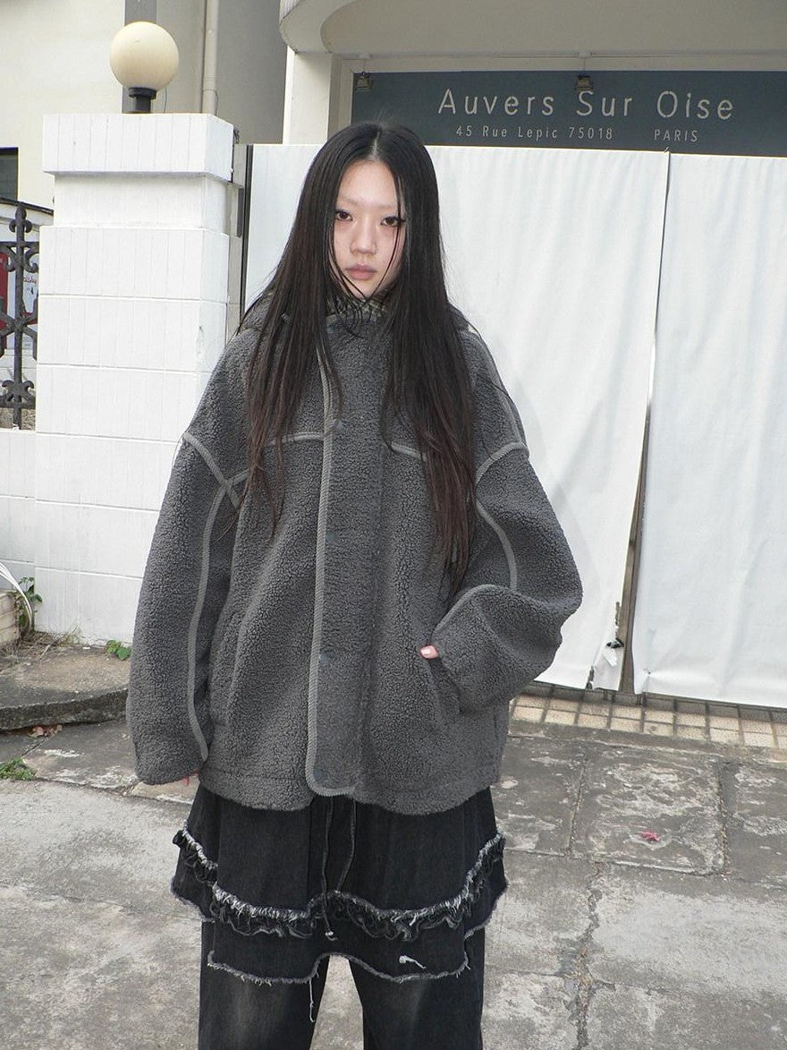 ang project Retro Hooded Button Fleece Lined Oversized Women&