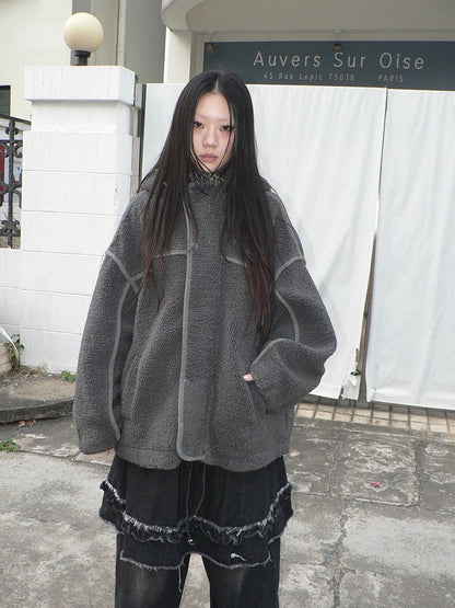 ang project Retro Hooded Button Fleece Lined Oversized Women&