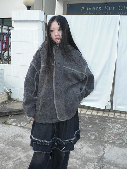 ang project Retro Hooded Button Fleece Lined Oversized Women&