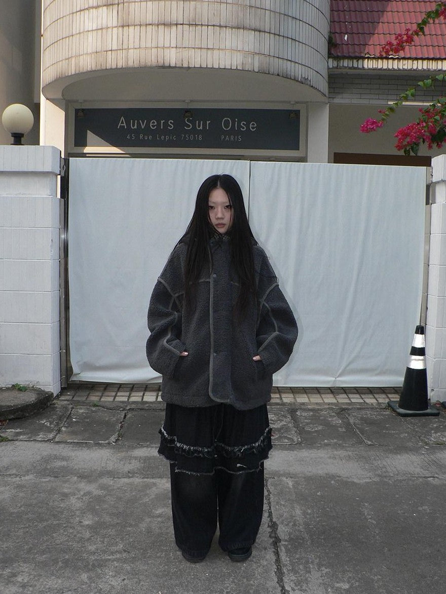 ang project Retro Hooded Button Fleece Lined Oversized Women&