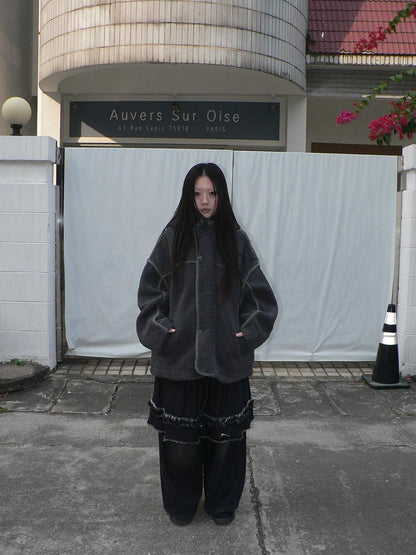ang project Retro Hooded Button Fleece Lined Oversized Women&