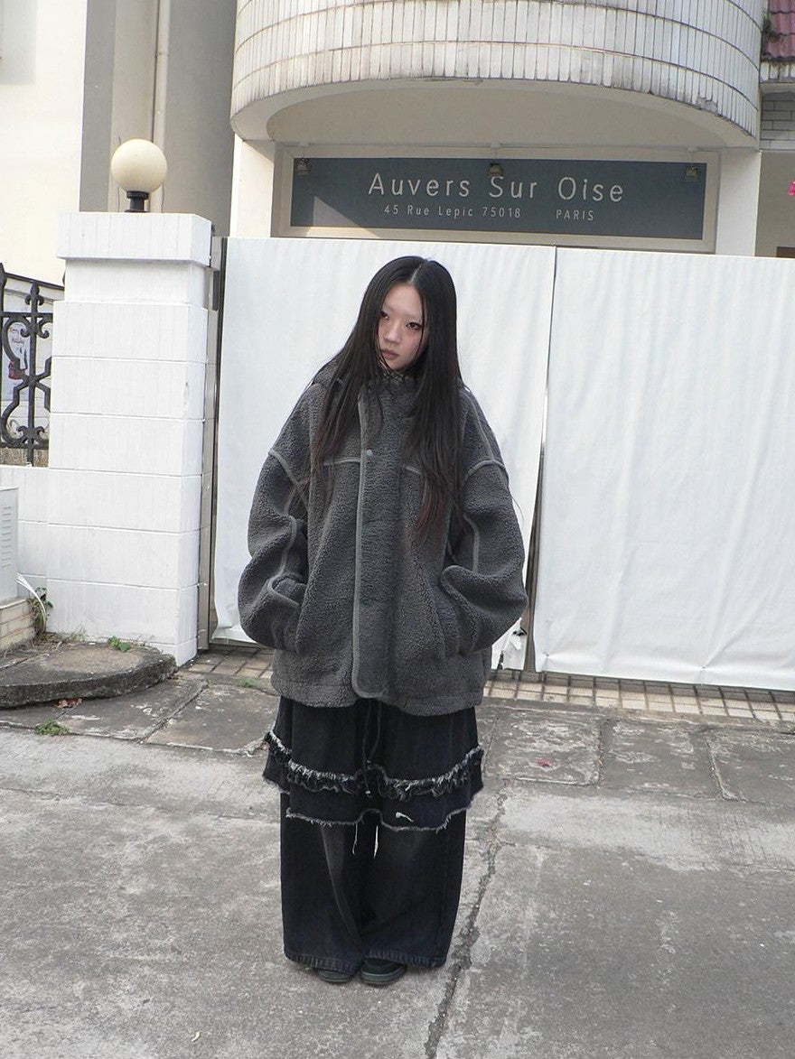 ang project Retro Hooded Button Fleece Lined Oversized Women&