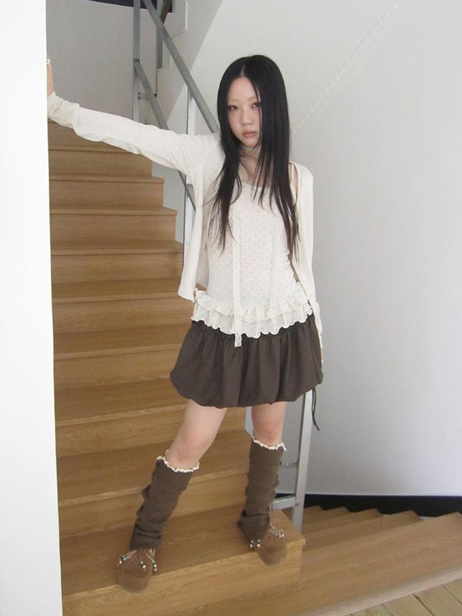 ang project Retro Knit Cardigan Set With Polka Dot Camisole And Scarf
