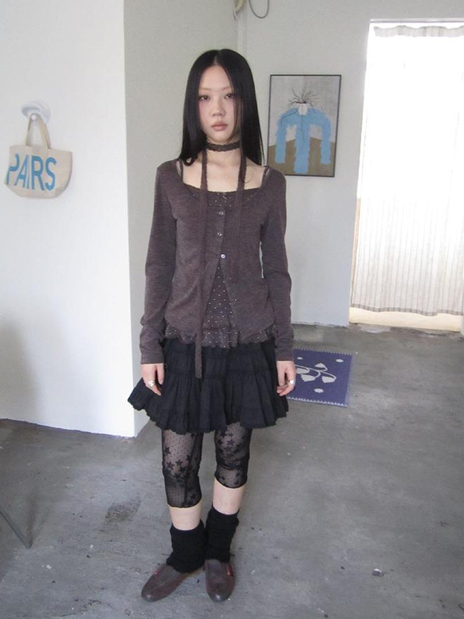 ang project Retro Knit Cardigan Set With Polka Dot Camisole And Scarf